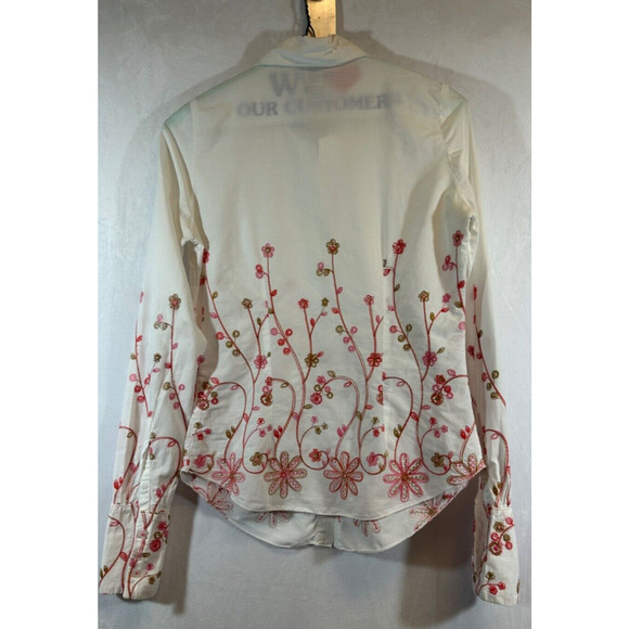 Johnny Cotton Womens Shirt S Button Up Colorful Embroidered White Floral LS D25 - Picture 3 of 6